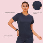 Enamor Womens Solid Relaxed Fit T-Shirt (A314_Navy