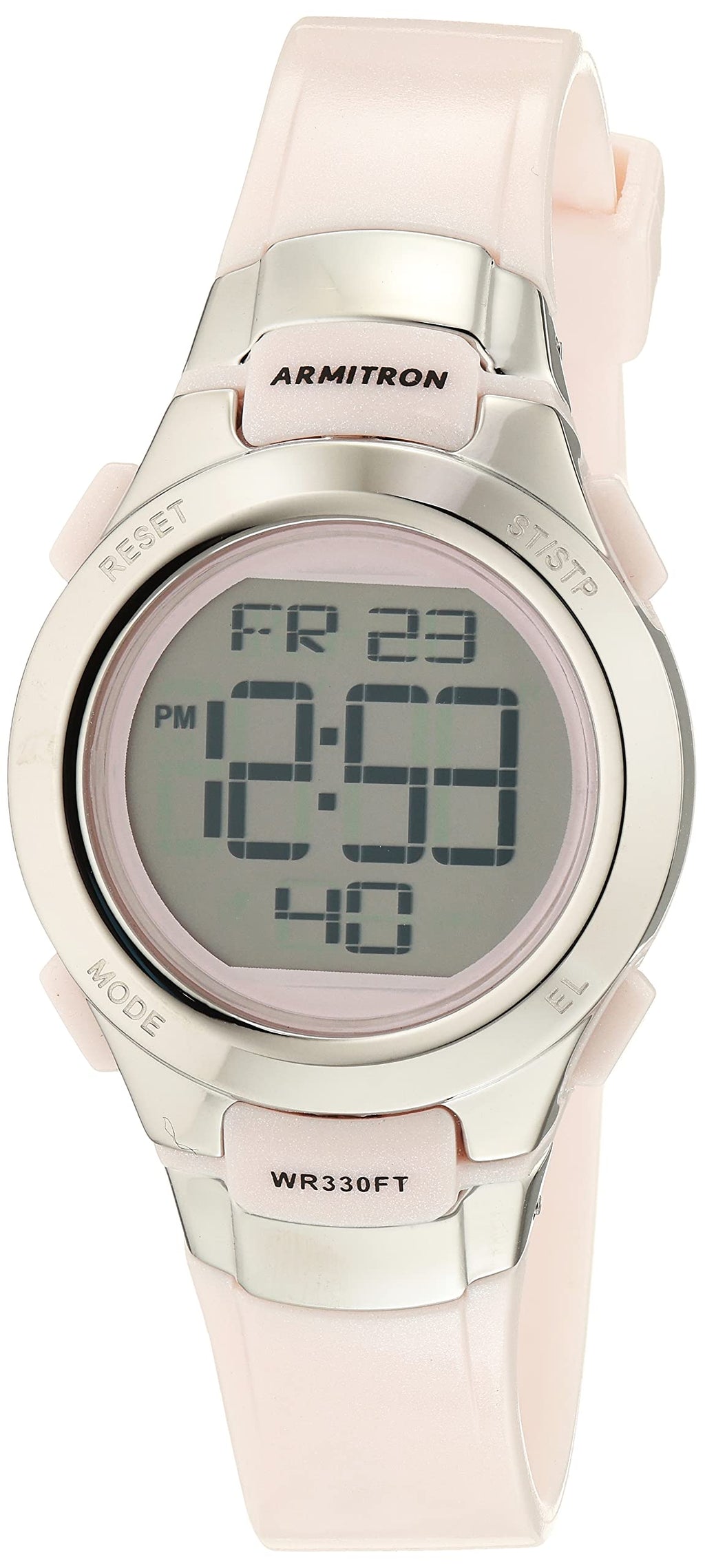 Armitron Sport Women's Digital Chronograph Resin Strap Watch, 45/7012,Pearlescent Pink/Silver