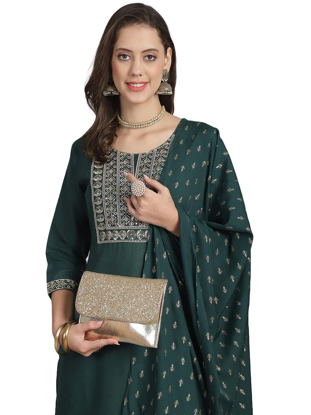 KLOSIA Women Embroidery Kurta and Pant Set with Dupatta | Embroidery | Kurta Set | Ethnic Set (XX-Large) Green