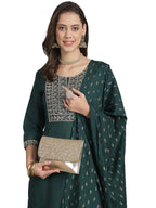 KLOSIA Women Embroidery Kurta and Pant Set with Dupatta | Embroidery | Kurta Set | Ethnic Set (XX-Large) Green