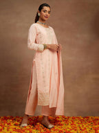 Libas Womens Embroidered Silk Straight Kurta With Trousers And Dupatta