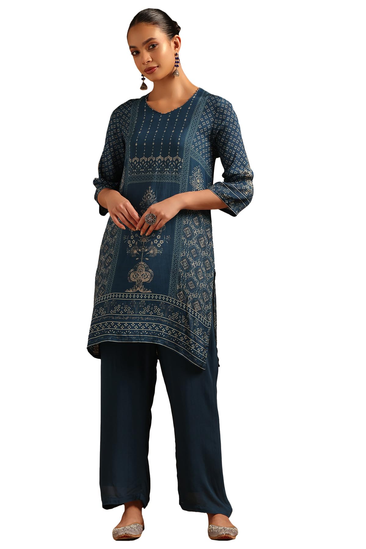 Soch Women Muslin Botanical Kurta with Hand Embroidery and Bead Details