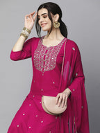 ANNI DESIGNER Ladies Cotton Blend Dupatta Kurta Trousers, pink, 3XL
