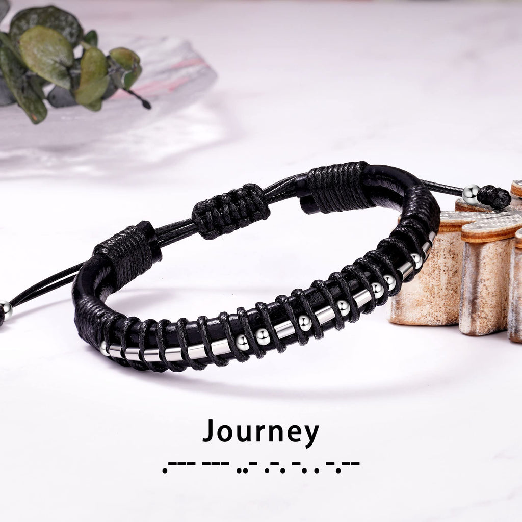 Graduation Gifts for Him 2023 Retirement Gifts Morse Code Bracelet Leather Bracelets for Men Encouragement Boyfriend Brother Son