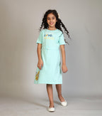Kyda Kids 100% Pure Cotton Printed Round Neck Regular Fit Short Sleeve Long Top For Girls (Pack Of 1)