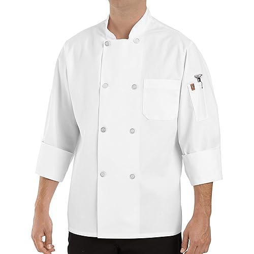 Chef Designs Mens Eight Pearl Button Chef Coat, White, Large