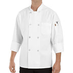 Chef Designs Mens Eight Pearl Button Chef Coat, White, Large