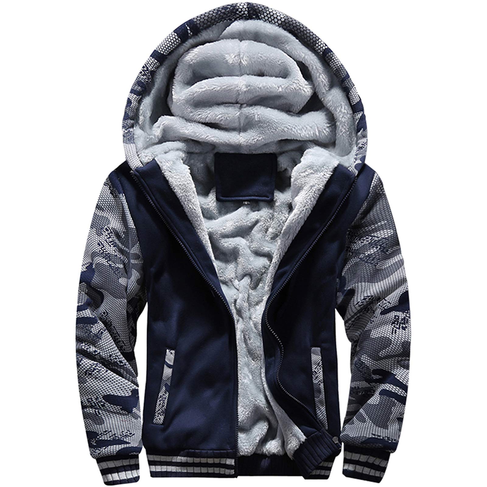 MACHLAB Men's Pullover Winter Workout Fleece Hoodie Jackets Full Zip Wool Warm Thick Coats Dark Blue#63 M