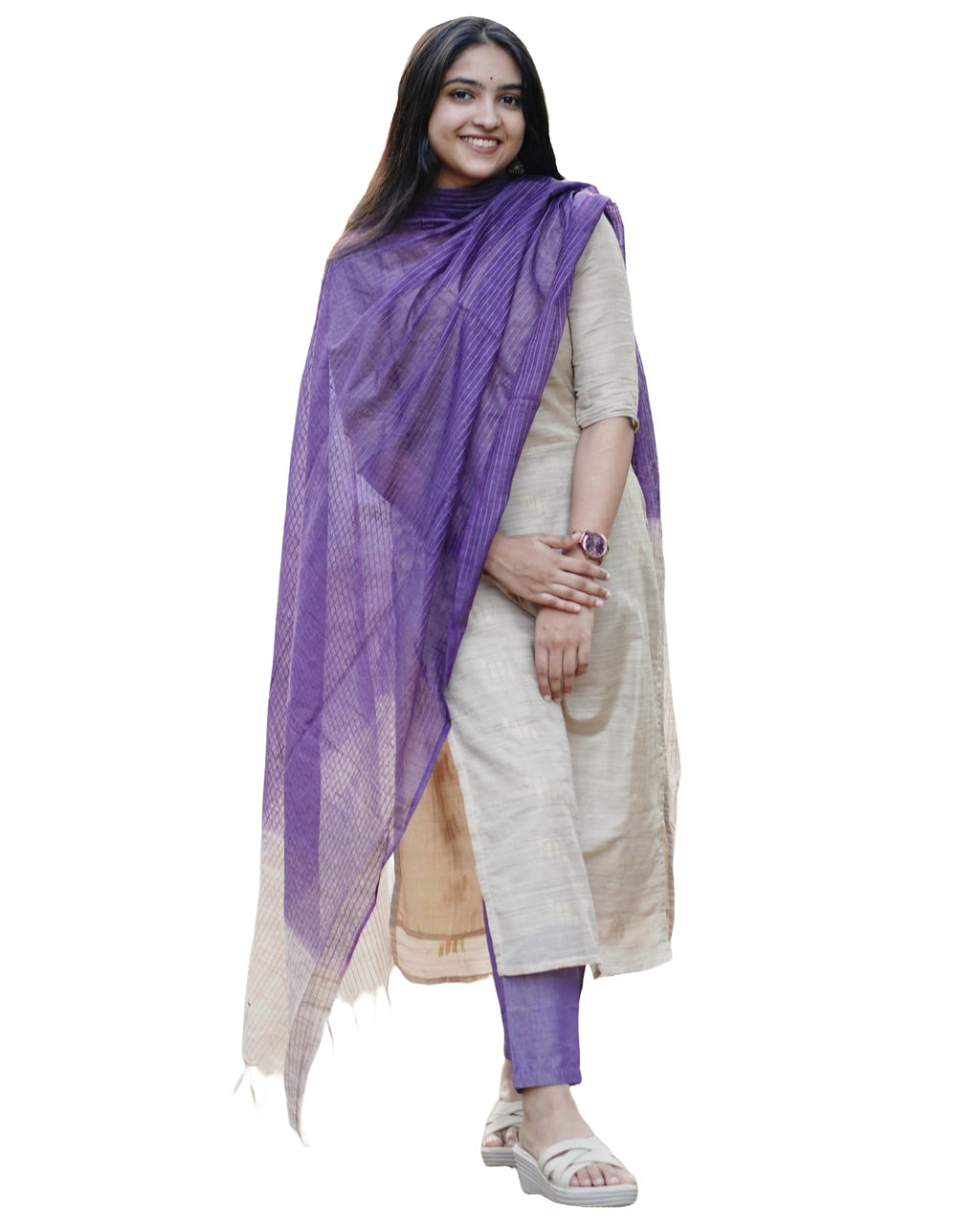 GoSriKi Women s Rayon Blend Straight Solid Kurta with Pant and Dupatta, BEIgE, S