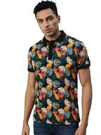 Veirdo Men's Floral Printed Regular Fit Polo T-Shirt