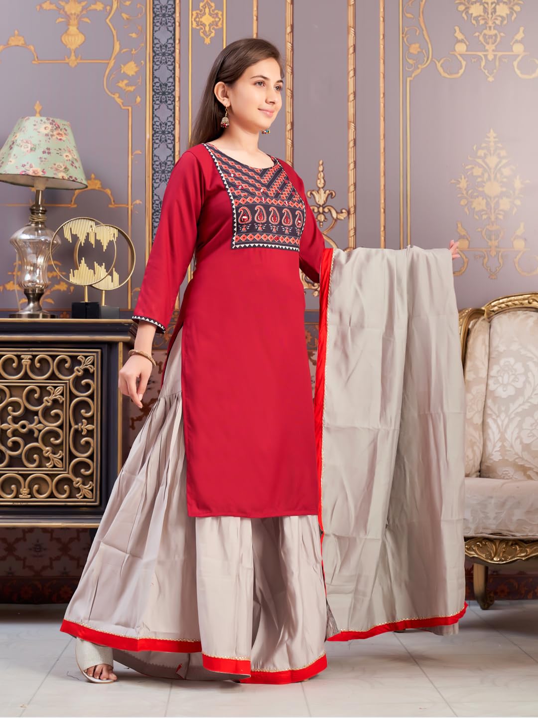 Aarika Girls Ethnic Wear Maroon Colour Floral Print Rayon Kurti-(8-15 Years)-(Kurti-Tr-K-889)