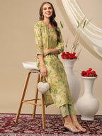 ANNI DESIGNER Ladies Cotton Blend Kurta with Trousers, green, M