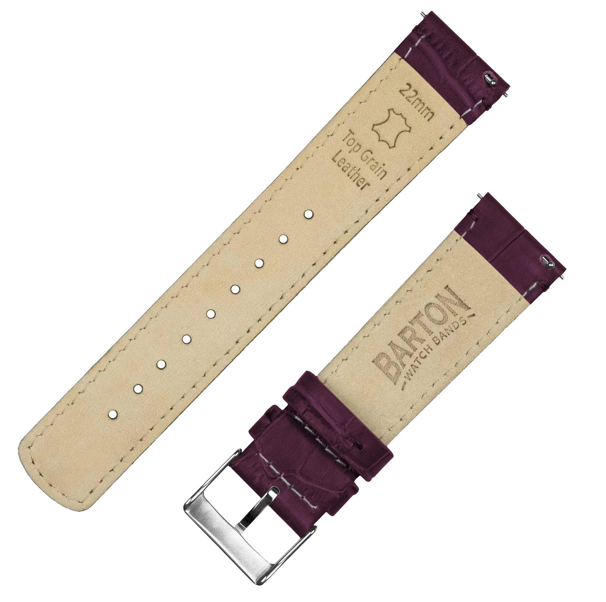 BARTON WATCH BANDS Alligator Grain - Quick Release Leather Watch Bands, Merlot & Stainless Steel, 18mm