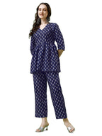 Yashika Women's Cotton Blend Short Length Printed Kurta Palaazo Set||AZ-YS-P1-KS2076-M Navy Blue