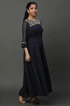 Blue Dori Embroidered Anarkali Kurta, Tights And Dupatta Set