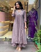 ANNI DESIGNER Womens Rayon Blend A-Line Embroidered Kurta with Pant & Dupatta (SHARMI Lavender_XXL_Lavender_XX-Large)
