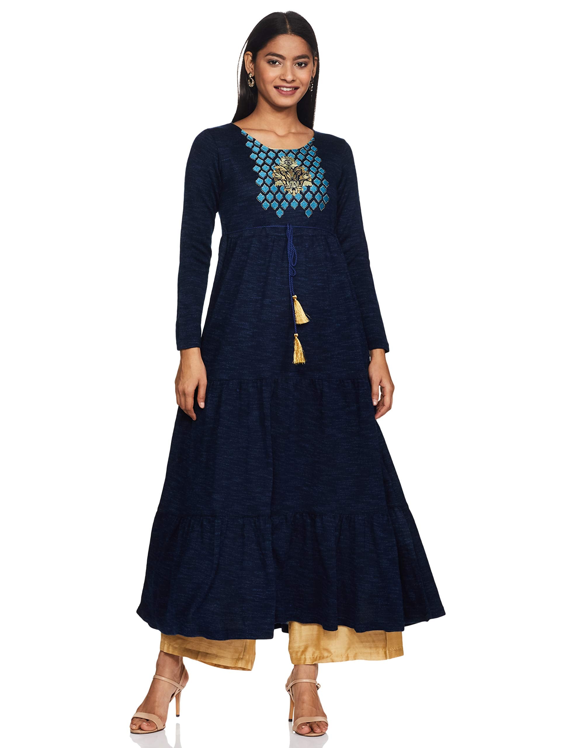 Aurelia Women'S Wool Regular Kurta (20Noa11834-701355_Blue_Xl)