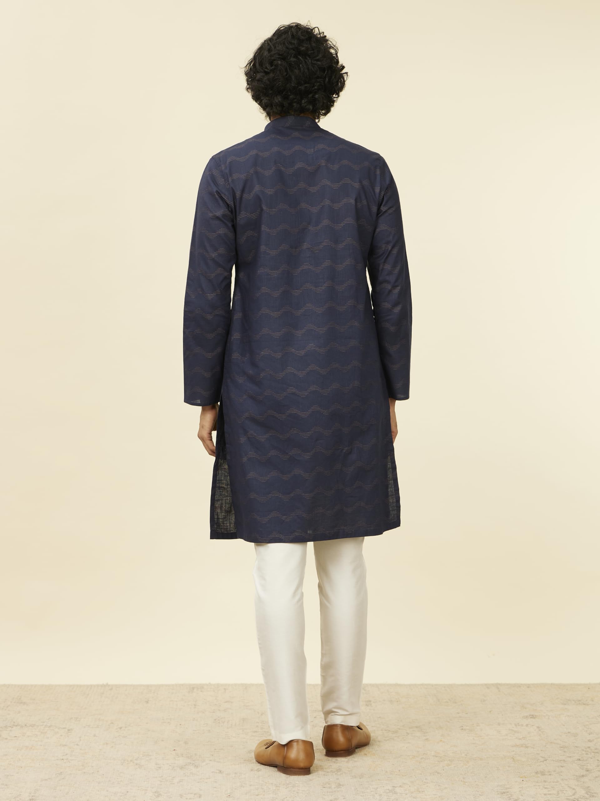 Manyavar Mens Kurta Only, Ethnic Kurta for Men, Full Sleeves Mandarin Collar Wave Blended Cotton Kurta