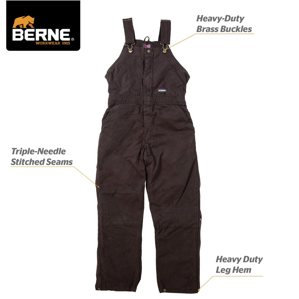 Berne Women's Softstone Duck Insulated Bib Overall, Medium Tall, Dark Brown