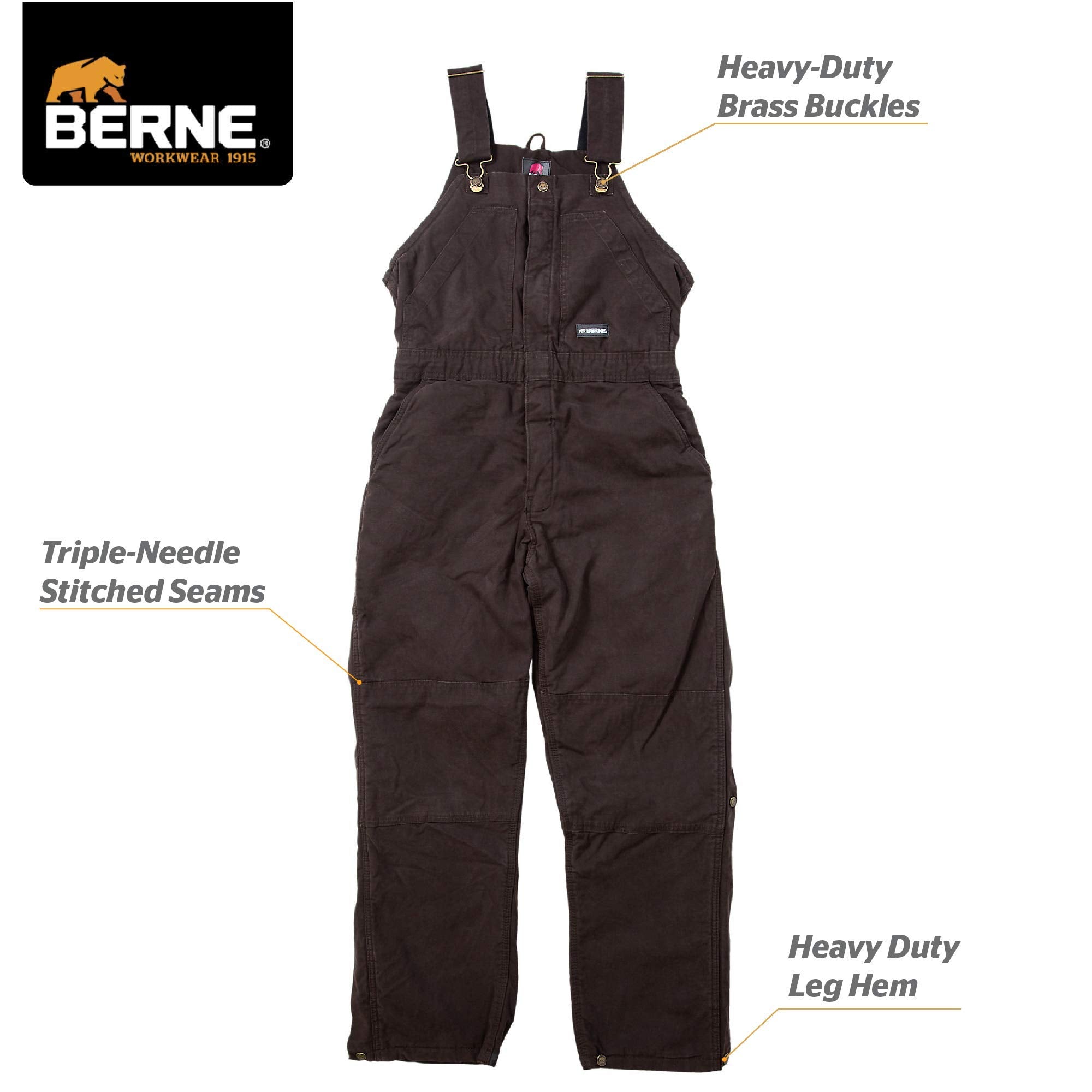 Berne Women's Softstone Duck Insulated Bib Overall, Medium Tall, Dark Brown