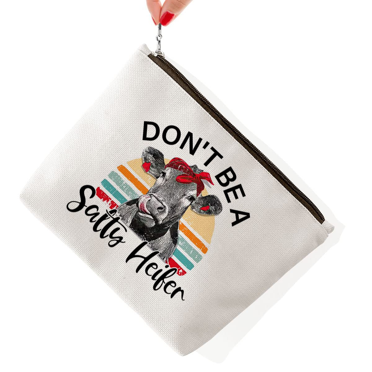 BiuNiuring Cow Gifts for Cow Lovers, Cow Gifts for Women, Crazy Heifer Cosmetic Bag, Funny Retro Sarcastic Cow Makeup Bag, Don't