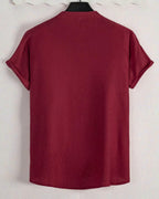 Trillmixa MenS Polyester Shirt With Mandarin Collar Neck Line Half Sleeves Solid Pattern Relaxed Fit And Standard Length Maroon