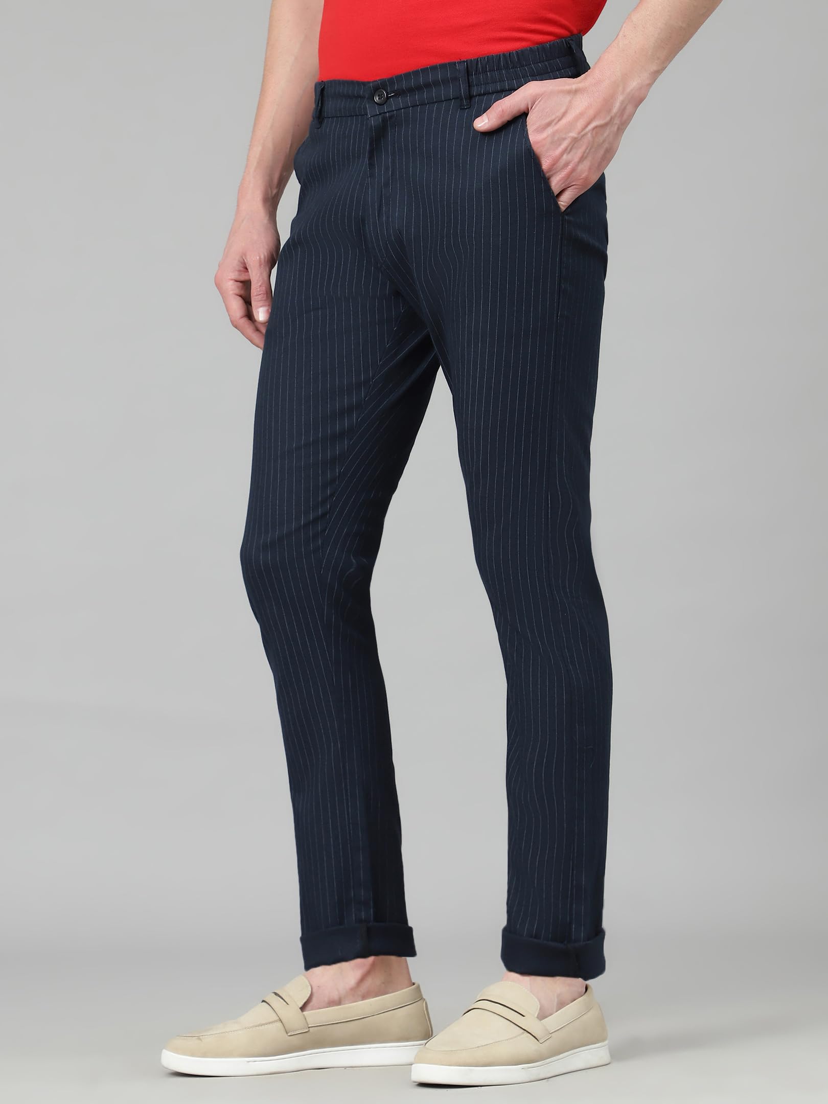 AVANOVA Mens Solid Linen Navy Blue Trousers Light Business Style Slightly Stretch Straight Leg Pants for Outdoor Casual Daily T