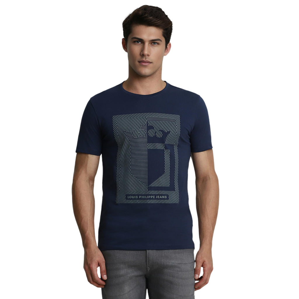 Louis Philippe Cotton MenS Solid Slim Fit T-Shirt (Lrkccslf540981_Navy, Medium