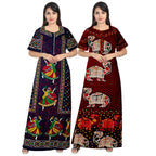 Trendy Fab Attractive WomenS 100% Cotton Printed Nightwear Maternity Maxi Gown Nightdresses (Pack Of 2)