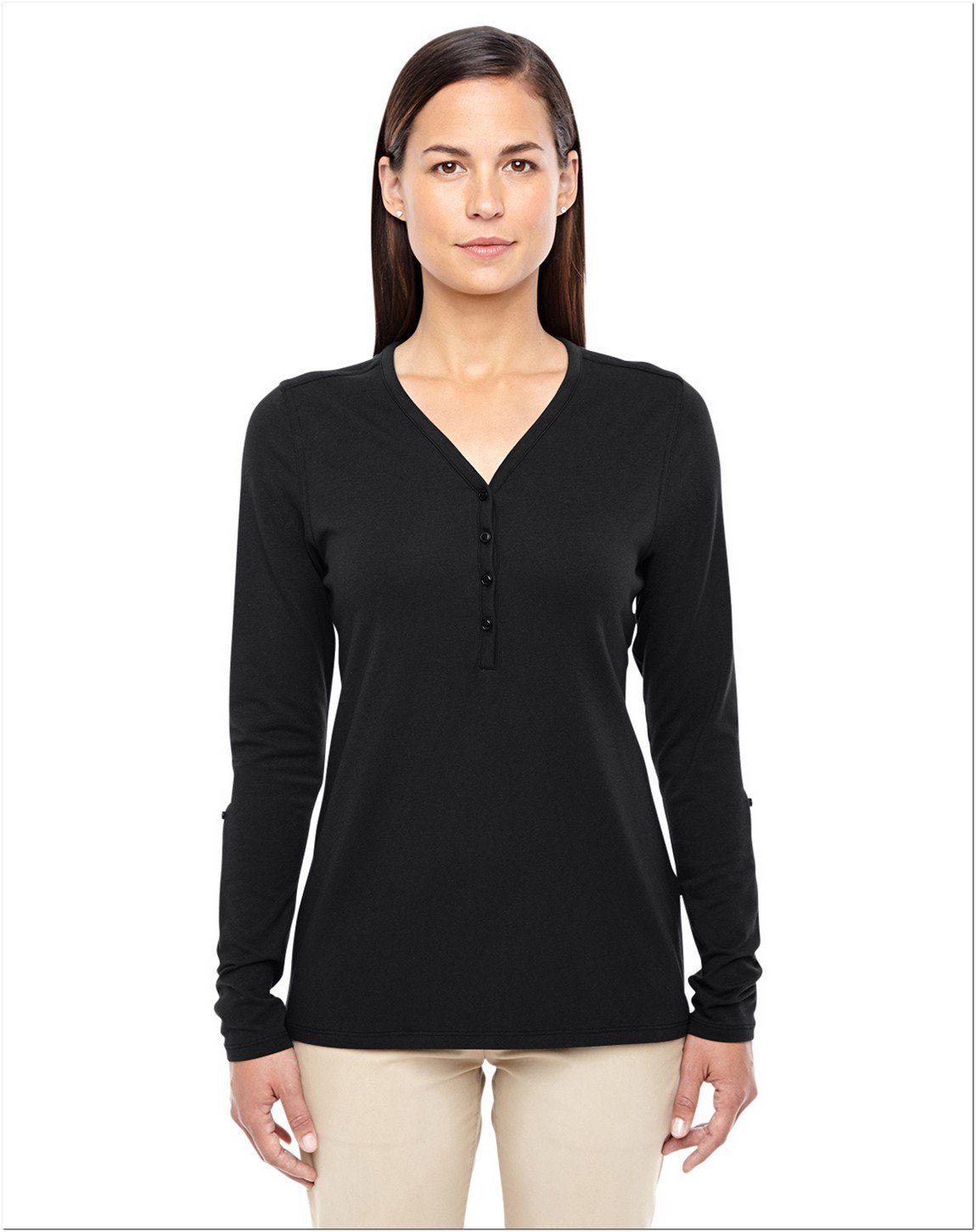 Ladies Perfect FitY-Placket convertible Sleeve Knit Top - WHITE - XS(D0102H7YE2X)