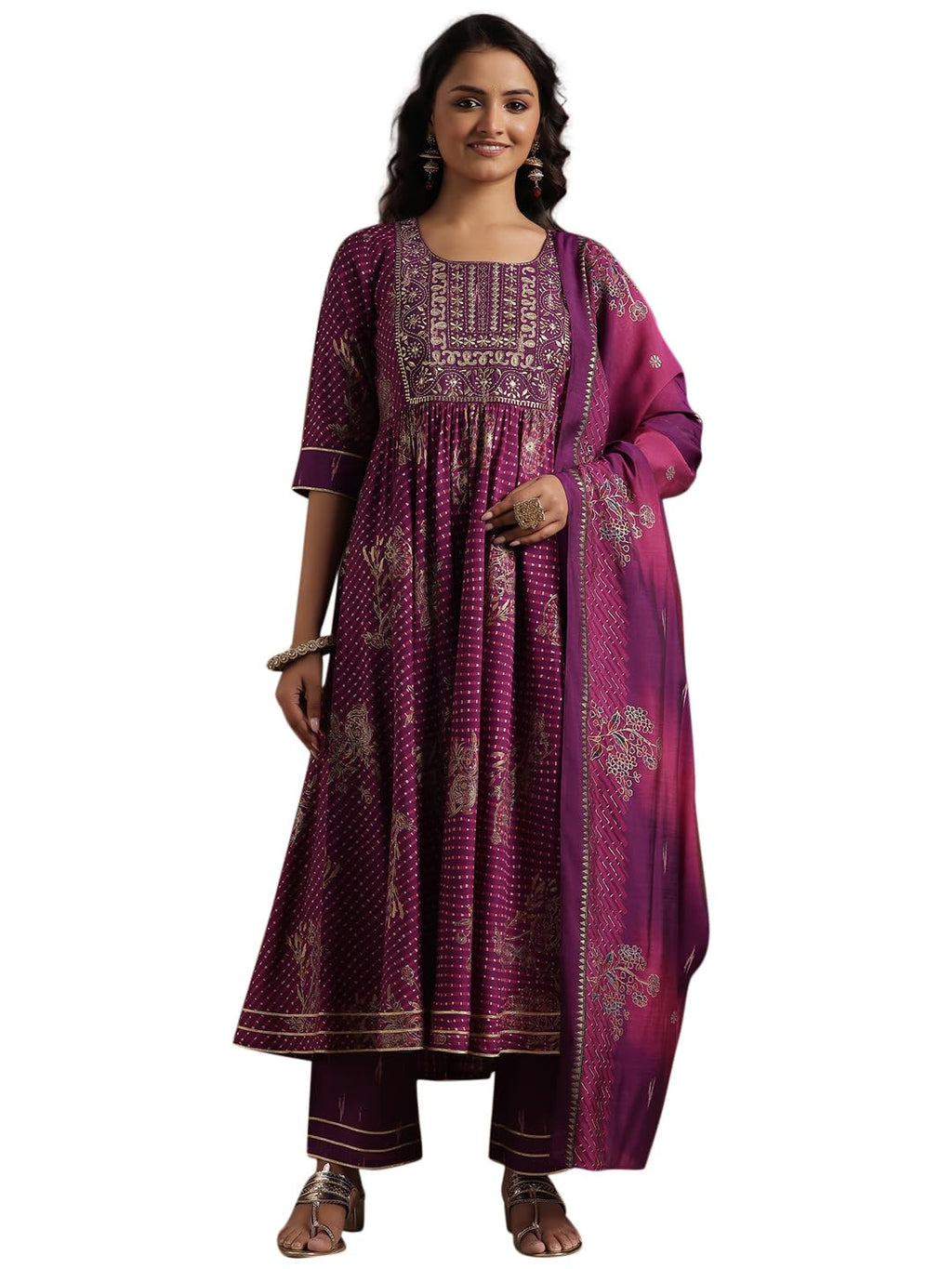 Libas Purple Silk Blend Printed Kurta Sets For Women