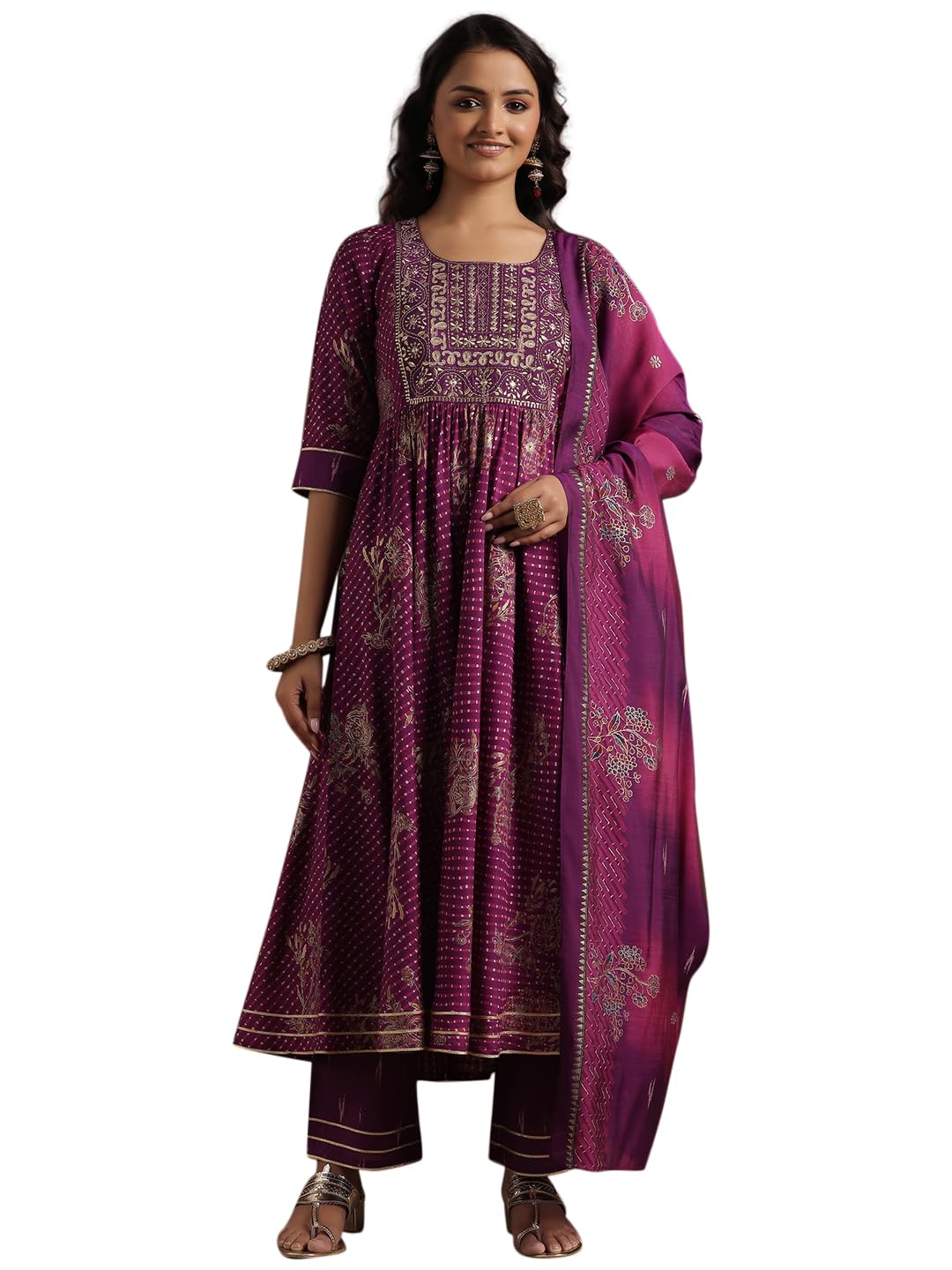 Libas Purple Silk Blend Printed Kurta Sets For Women
