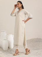 Libas WomenS Cotton Self Design Straight Kurtas (29469Or Off White