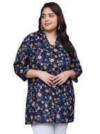 Tissu Womens Plus Size Navy Floral Printed Pure Cotton Kurti (2258_Blue_3XL)