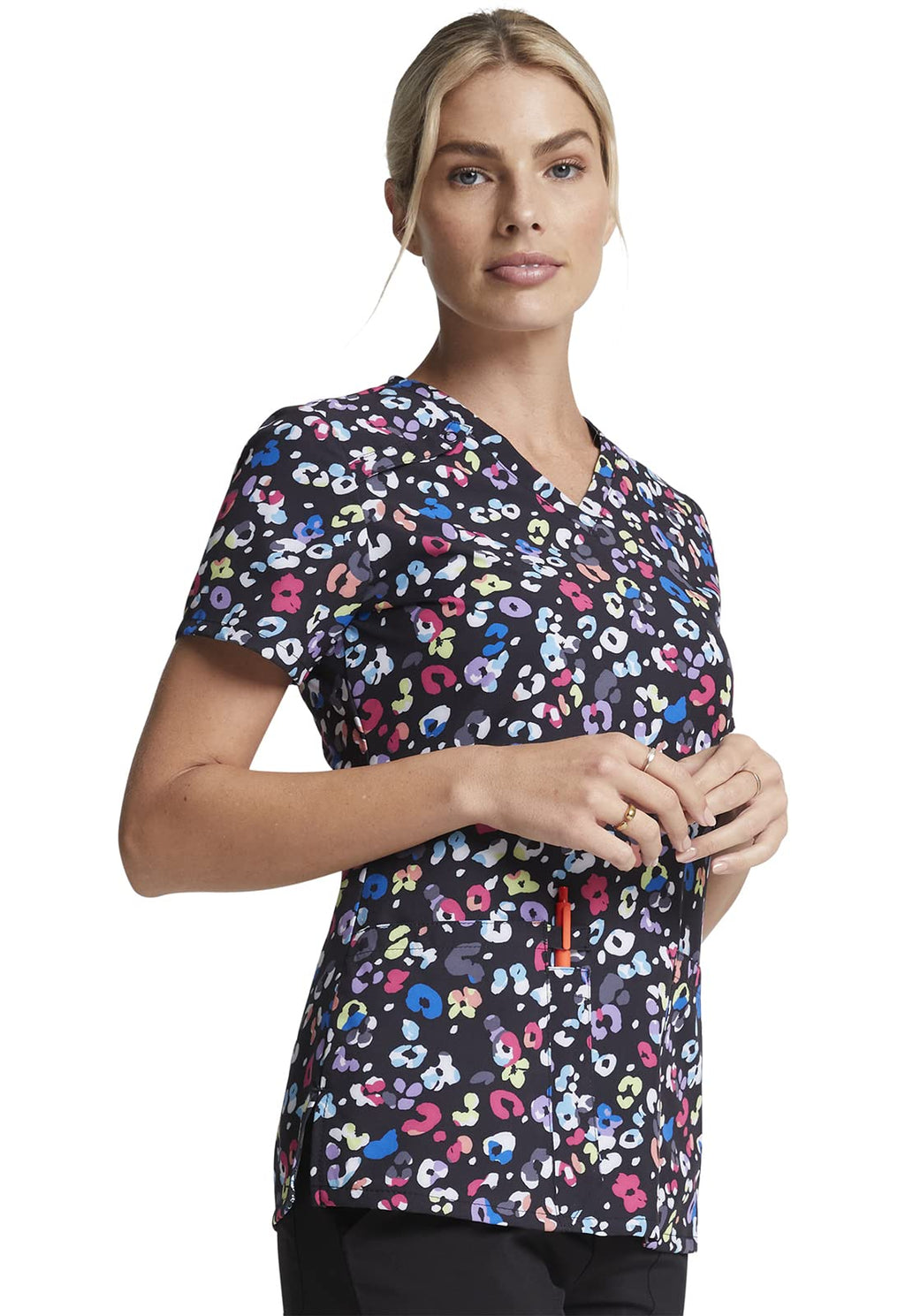 Dickies EDS Women Scrubs Top V-Neck Print DK616, XS, Safari Pop
