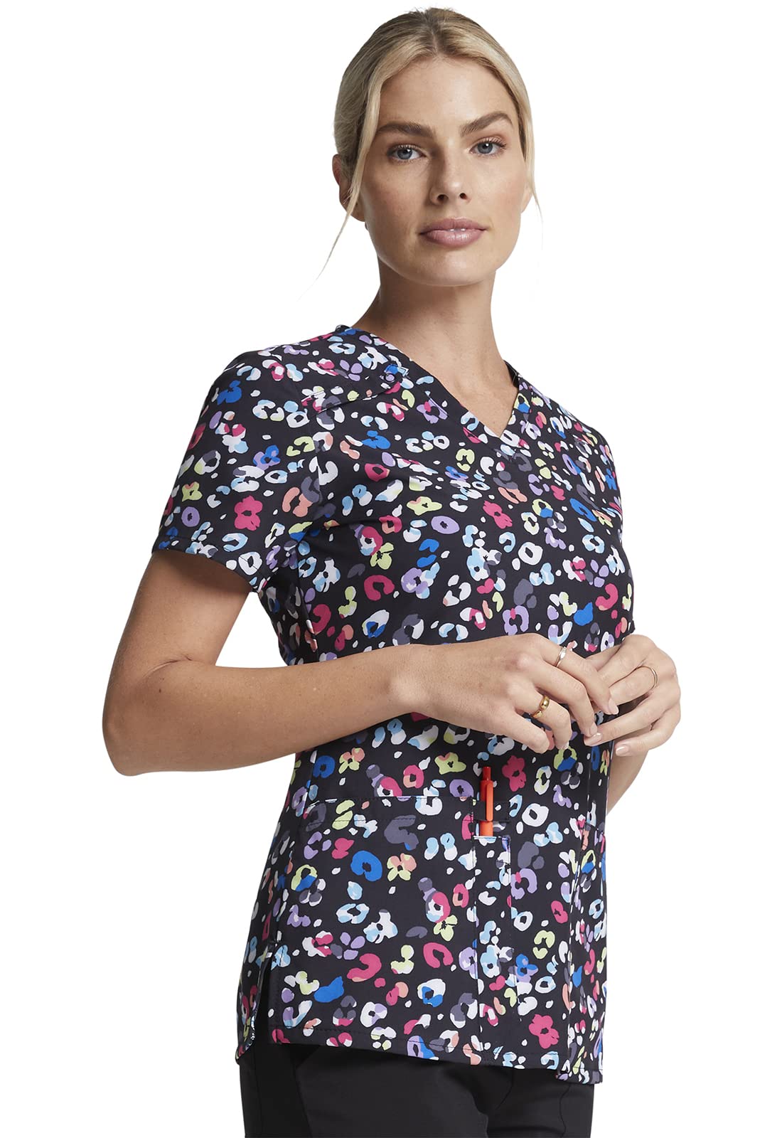 Dickies EDS Women Scrubs Top V-Neck Print DK616, XS, Safari Pop