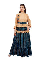 Aarika Girls Ethnic Wear Beige-Green Colour Foil Print Nylon Lehenga Choli Set With Belt (5-16 Years)