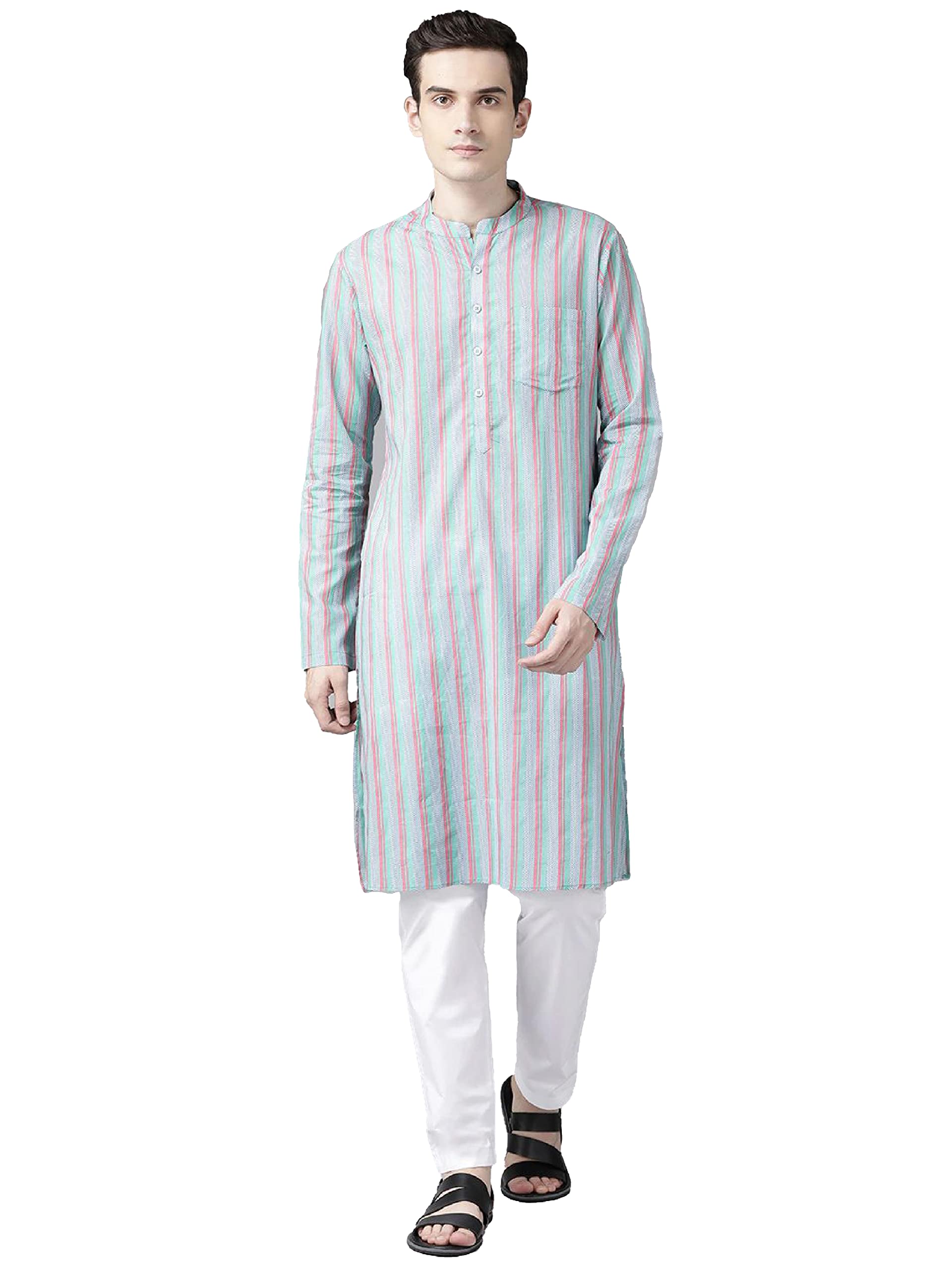See Designs Multicolored Cotton Regular Fit Mandarin Collar Printed Kurta Set_Sdkt99301Xl