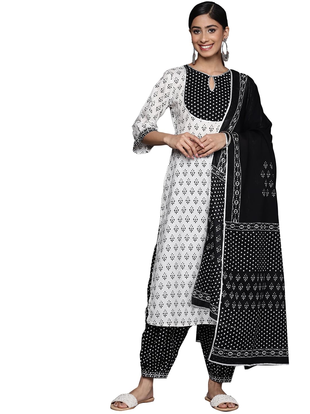 Libas Womens Yoke Design Cotton Straight Kurta With Salwar And Dupatta