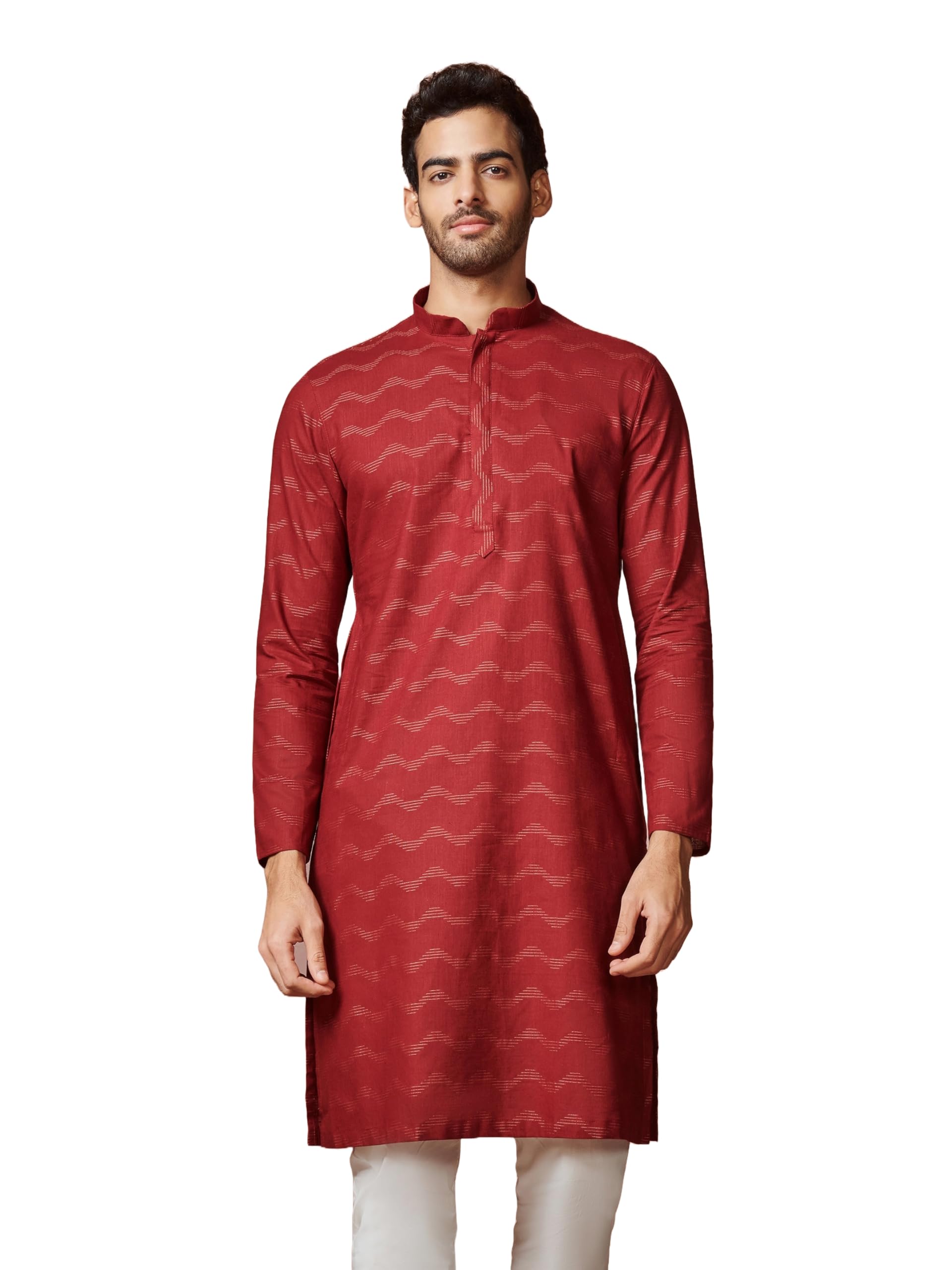 Manyavar MenS Maroon Wave Patterned Printed Kurta (Xxl)