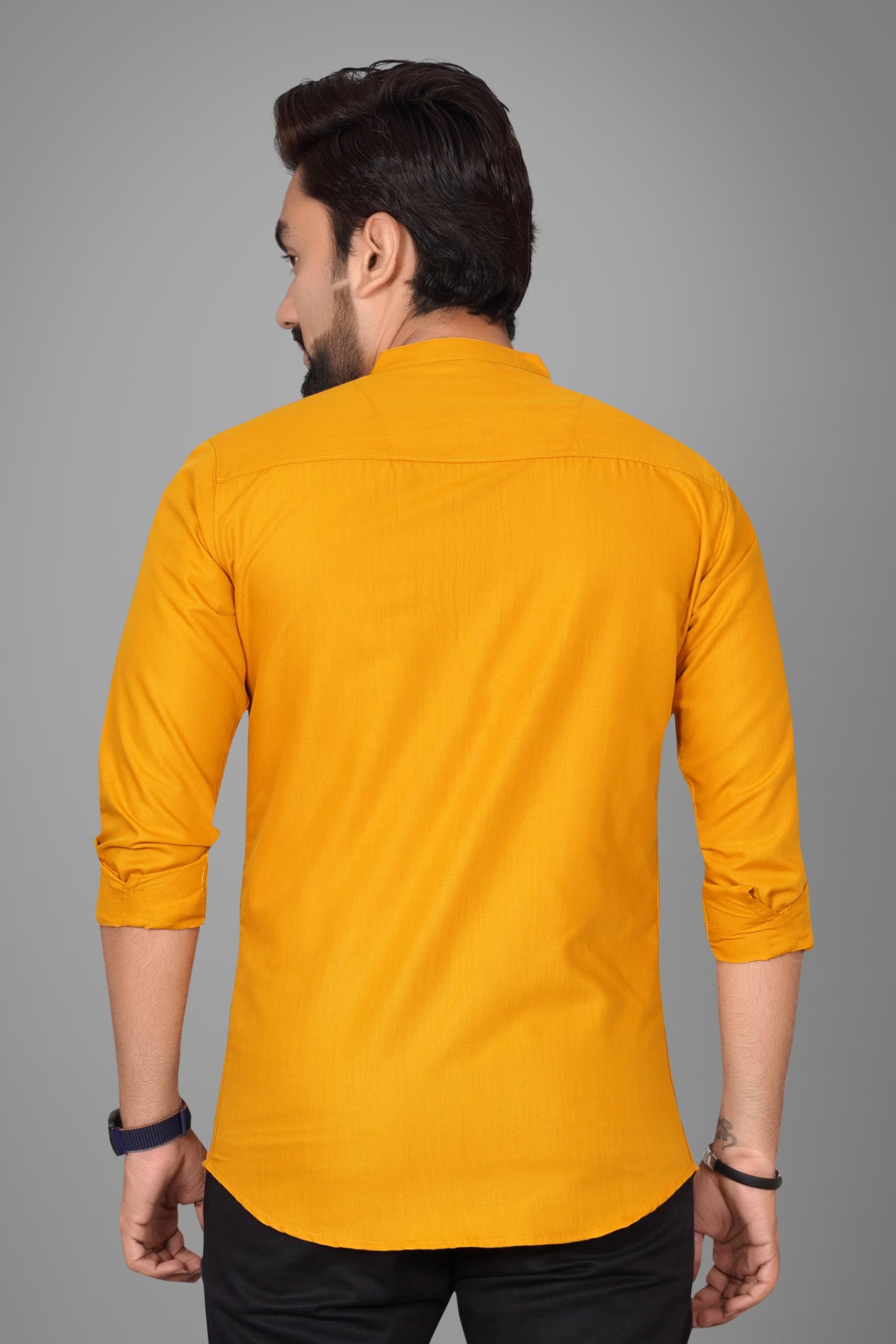 Besix MenS Regular Fit Solid Cotton Shirt | Chinese Collar | Casual | Plain | Branded | Mandarin Collar | Full Sleeve | Summer