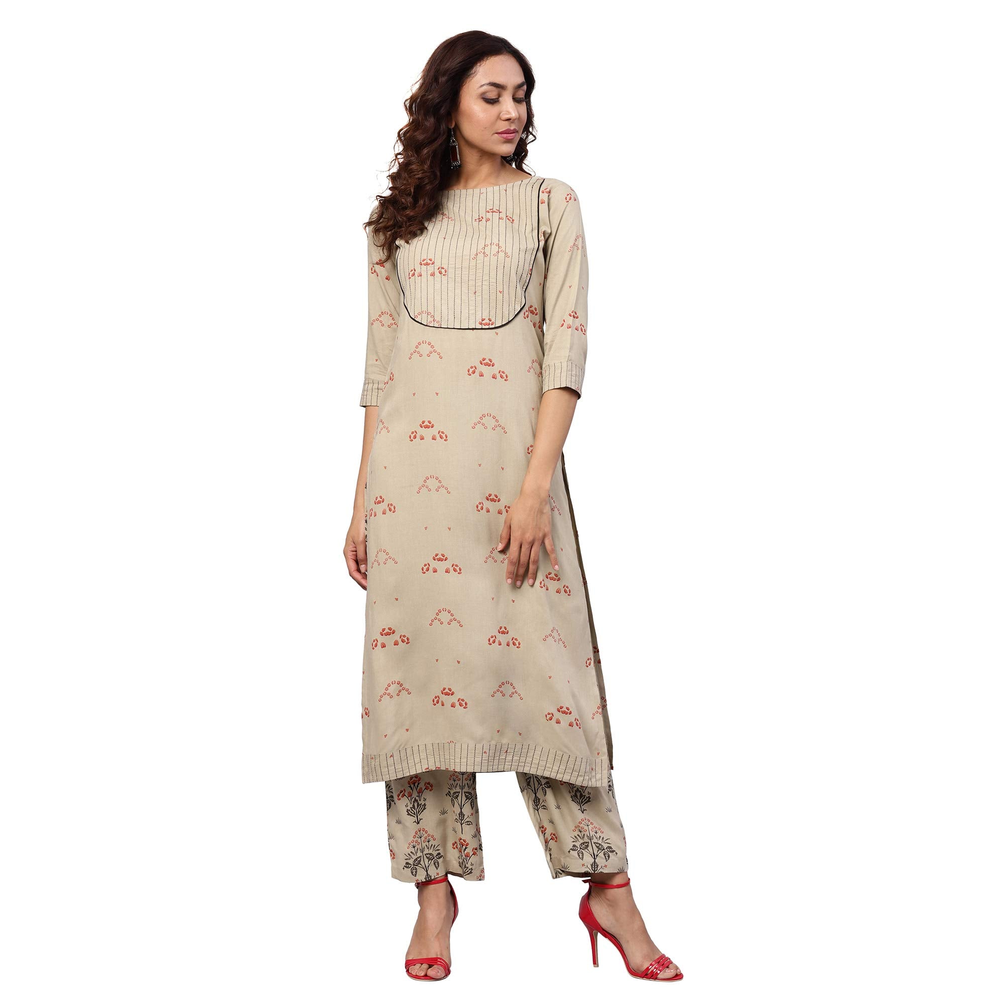 Idalia Printed Kurta With Palazzo Pants Camel