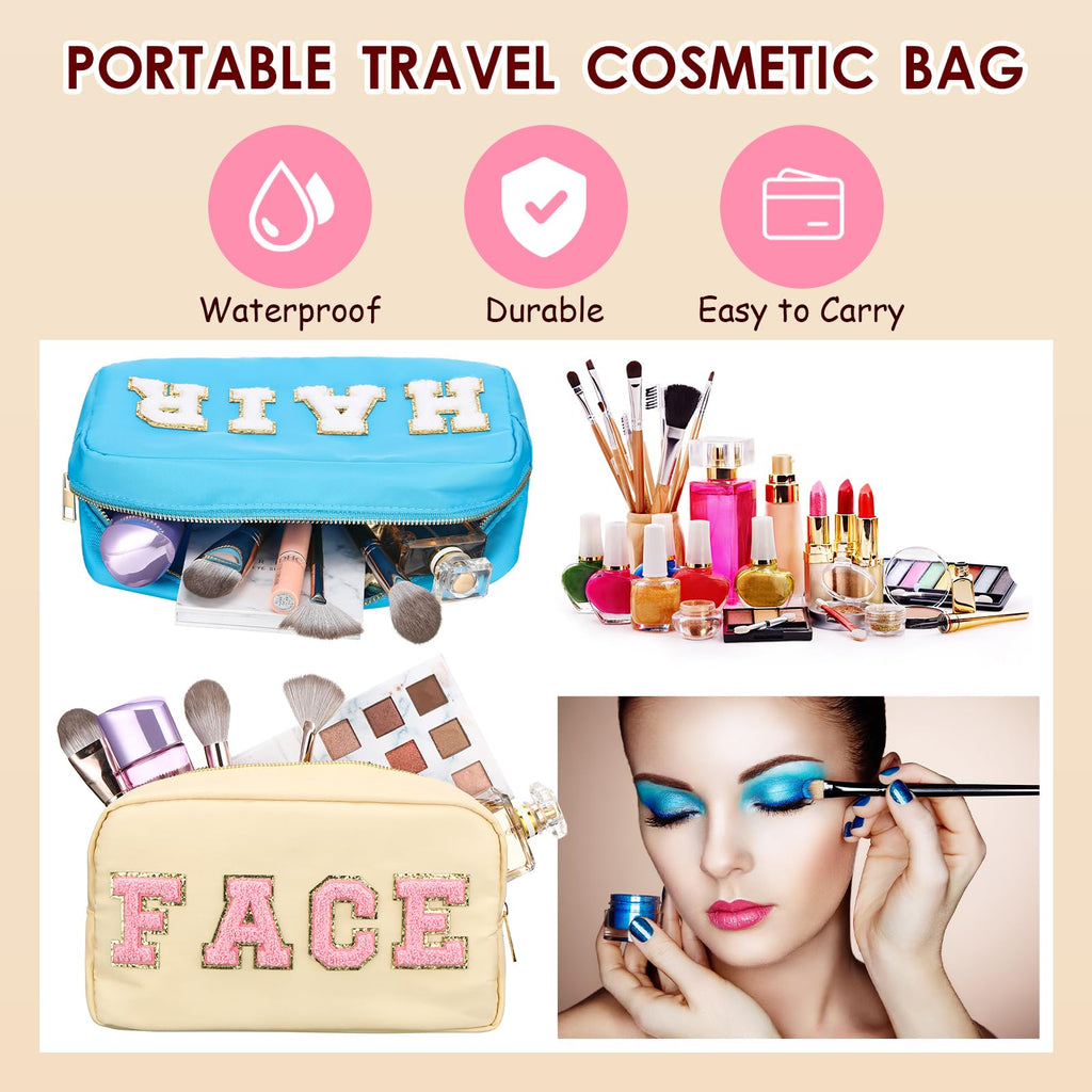 Remerry 4 Pcs Makeup Bag Travel Cosmetic Bag Organization Chenille Letter Toiletries Stuff Pouch Preppy Waterproof Bag Gift for