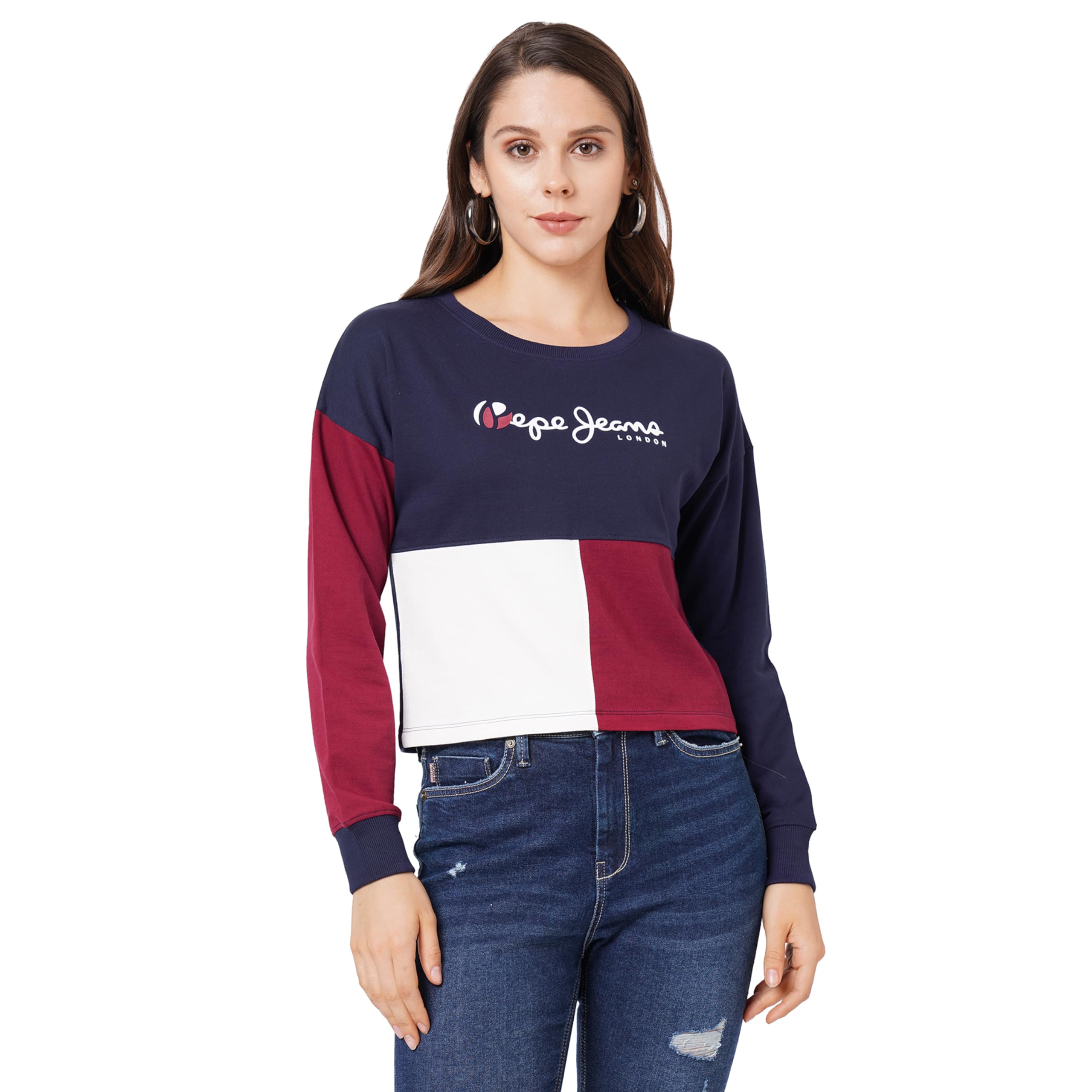 Pepe Jeans Ladies Flora Colour Block Sweatshirt, Multi,M Multicolour