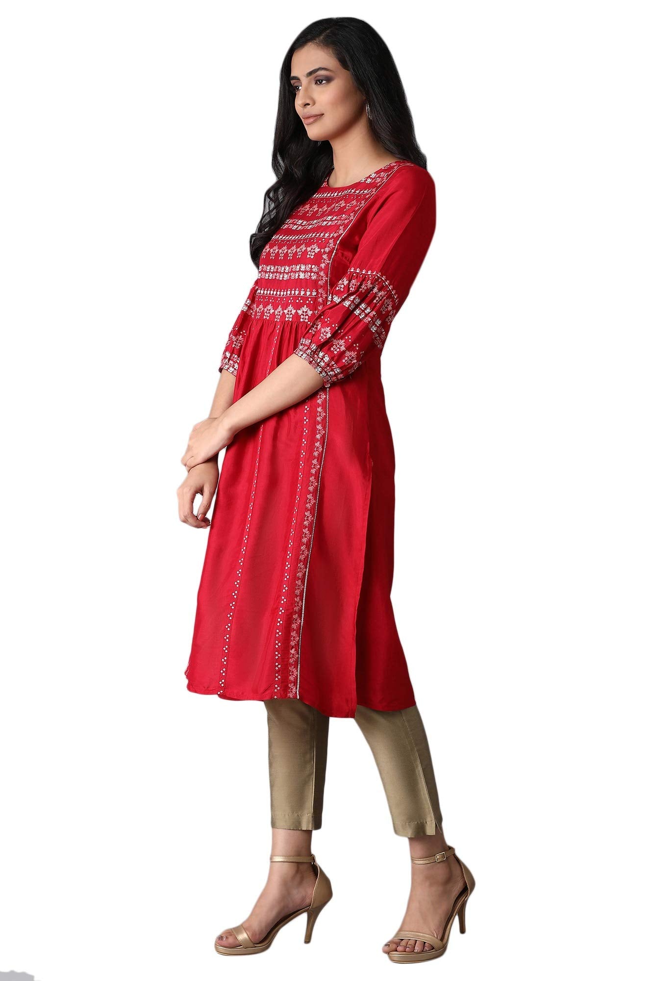 W For Women Maroon Shantung Kurta