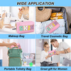 JOINDO Preppy Makeup Bag, Skin Makeup Bag,Chenille SKIN Letter Cosmetic Bag, PU Leather Skincare Toiletry Bag, Cute Travel Organ