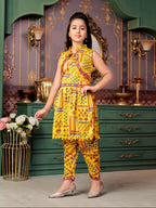 Aarika Girls Ethnic Wear Yellow Colour Abstract Print Crepe Kurti Patiala Set With Jacket (4-13 Years)