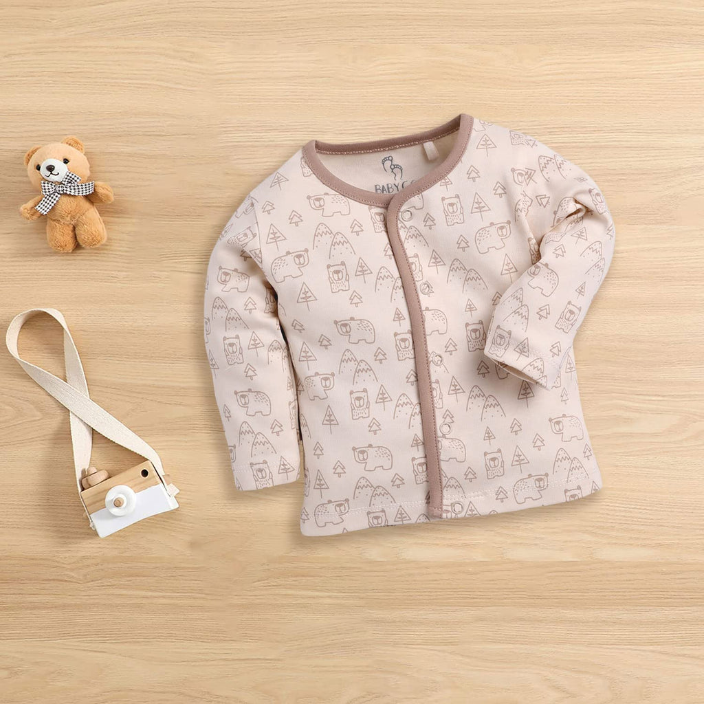 BABY GO 0-3M/3-6M/6-9M/9-12M Full Sleeves 100% Pure Cotton Open Shirts/Snap Botton Tees for Baby Boys(Pack of 3) Beige