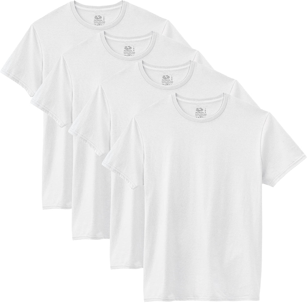 Fruit of the Loom mens Premium Tag-free Cotton Undershirts (Regular and Big & Tall) Undershirt, Regular - Crew 4 Pack White, X-L