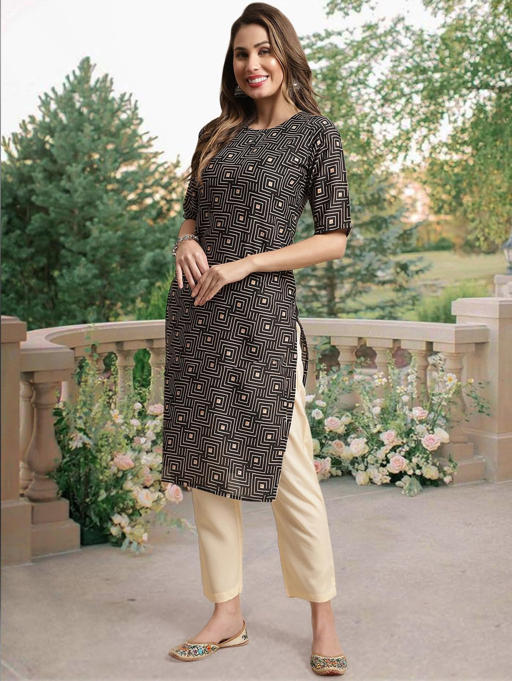 Tee Projekt Crepe Printed Kurti & Pant Set For Women Ethnic Wear Casual Wear Kurta Set